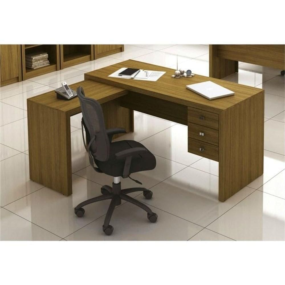 Mesa Para Home Office Com 03 Gavetas Amêndoa -Tecno Mobili