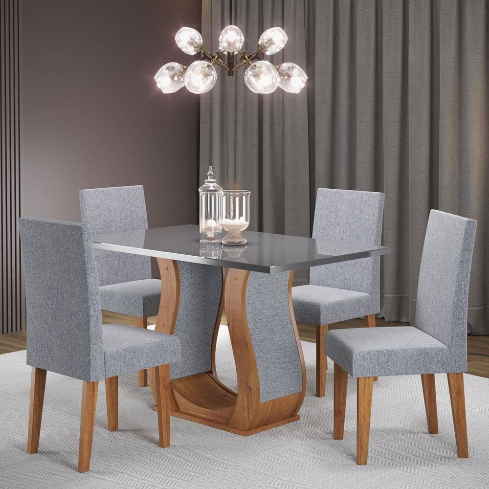 Mesa de Jantar Retangular 120x80cm Inovare com 4 Cadeiras Venus Mel/Grafite/Inox