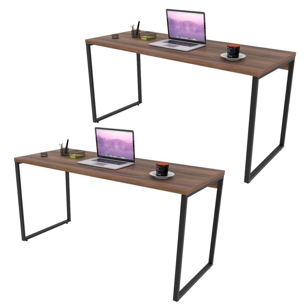 Kit 2 Mesas De Escritório Office 150Cm Nogal