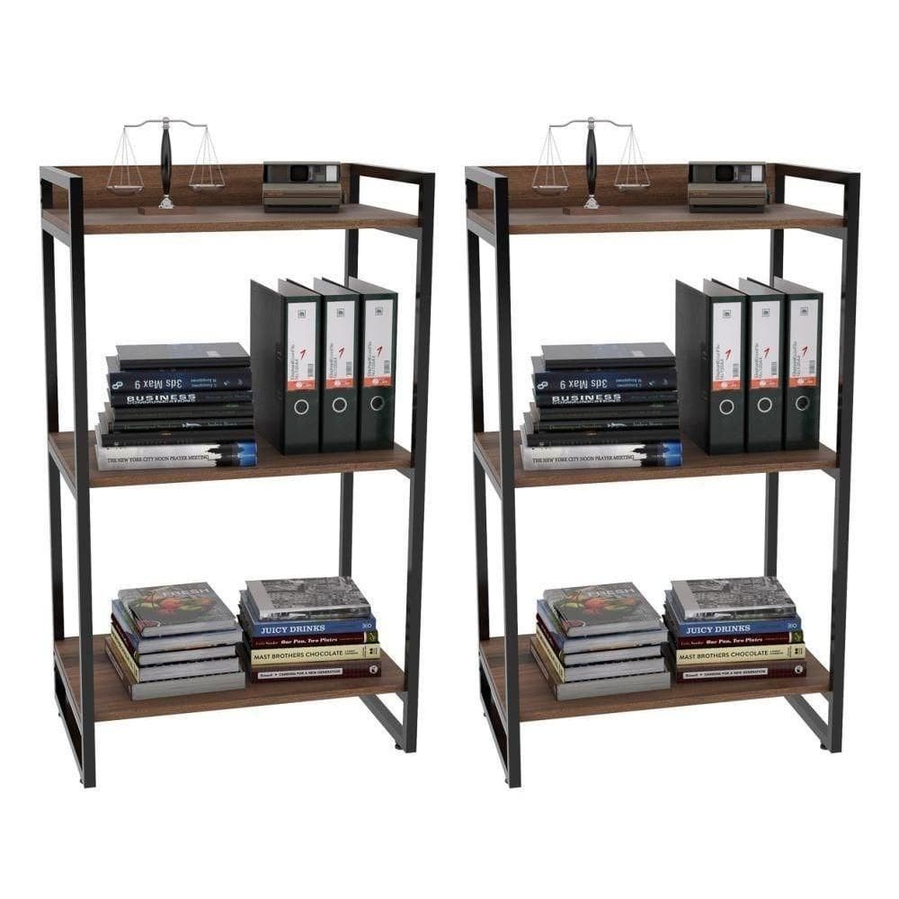 Kit 2 Estantes Livreiro 60Cm 3 Prateleiras Nogal