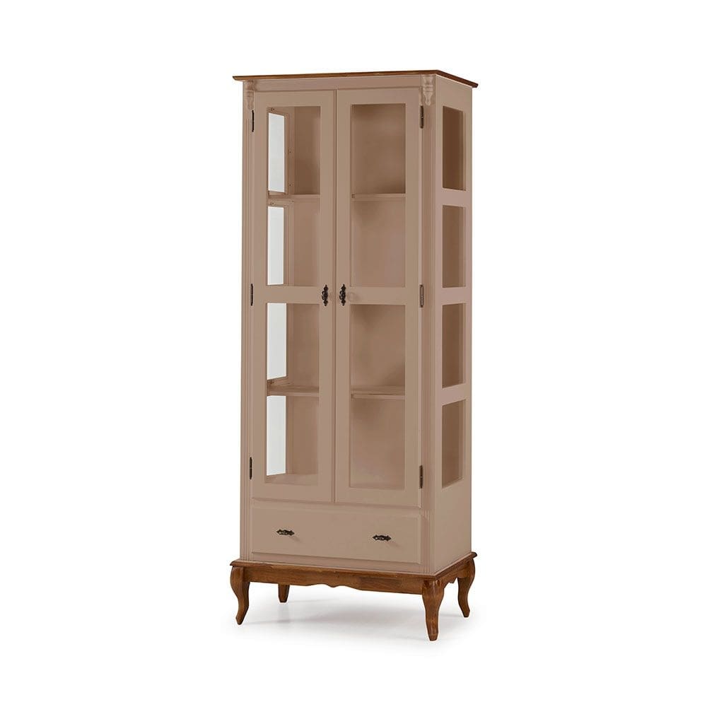 Cristaleira 2 Portas e Laterais em Vidro 1 Gaveta Pés Luis XV Sevilha - Amêndoa / Imbuia