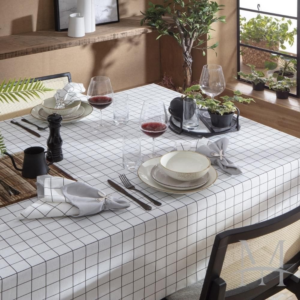 Toalha Mesa Naturale Limpeza Prática 1,80 Redonda Grid Preto