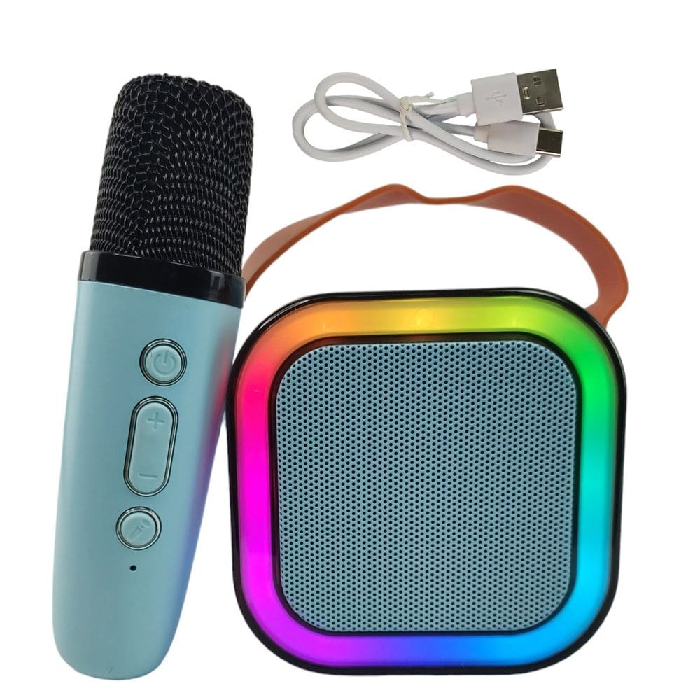 Caixa de Som Karaoke Microfone Bluetooth Portatil Usb Sem Fio Efeito Muda Voz Luz Led Comemoraçao Festa Audio