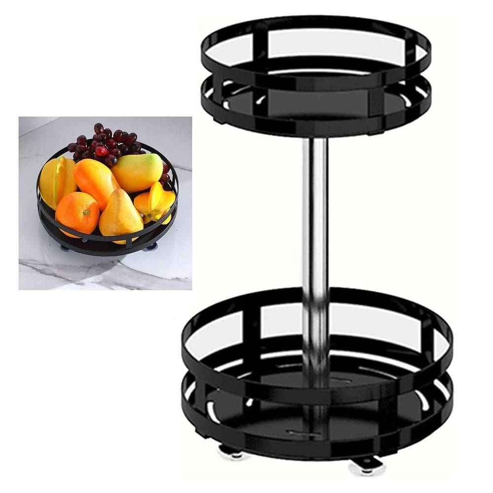 Fruteira Cesto Organizador 2 Andares Giratorio Porta Condimento Vinho Preteleira Cozinha Banheiro Mesa Bancada Multiuso