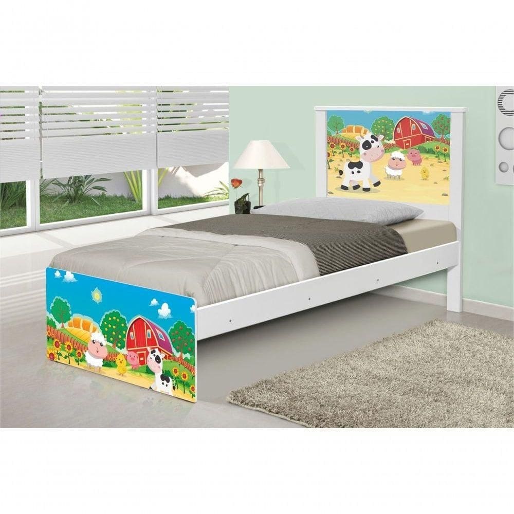 Cama Solteiro Adesivada Fazendinha Colorida