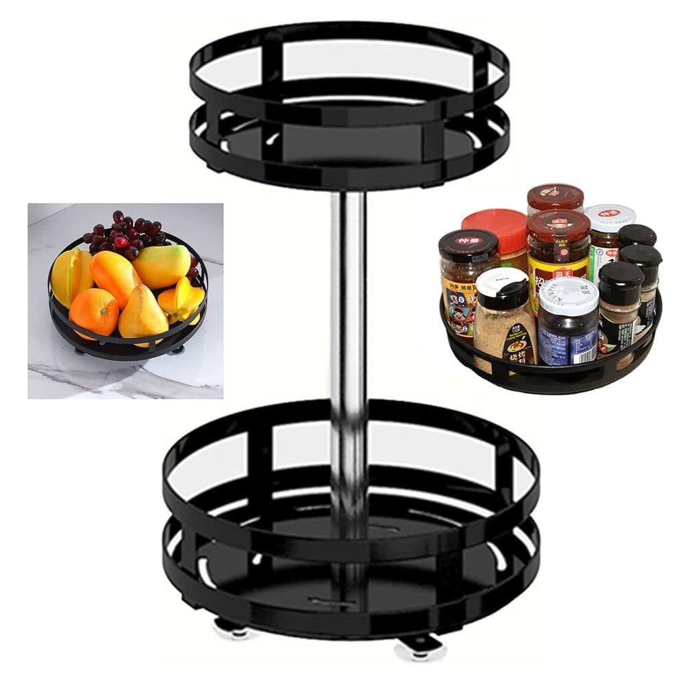 Fruteira Cesto Organizador 2 Andares Giratorio Prateleira Condimento Vinho Mesa Bancada Cozinha Banheiro Multiuso