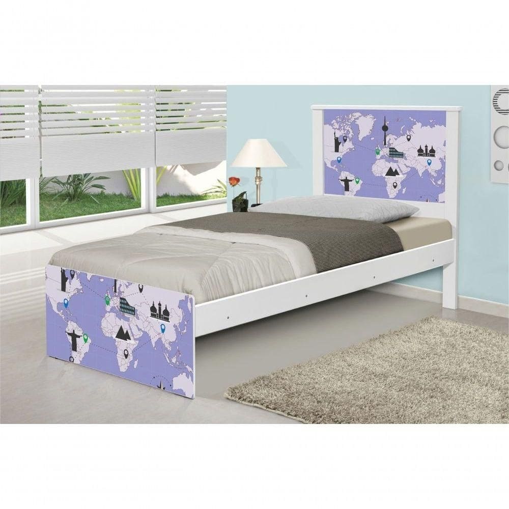 Cama Solteiro Adesivada Mapa Viagens Com Colchão