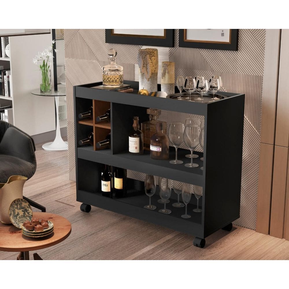 Aparador com adega sala bar gold luxo preto/caramelo