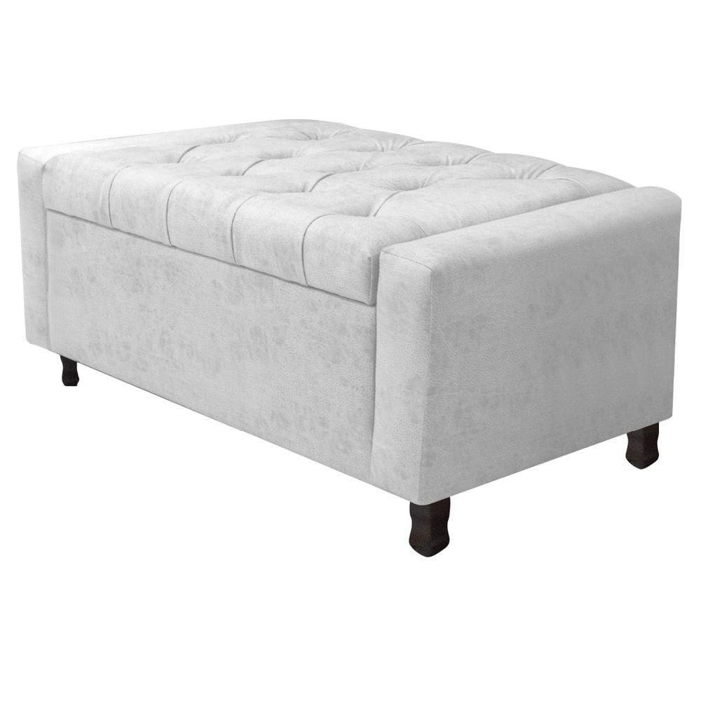 Calçadeira Baú Solteiro Everest P02 90cm Para Cama Box Suede - Doce Sonho Móveis Branco