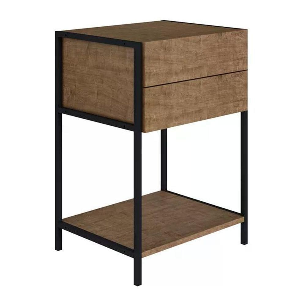 Mesa De Cabeceira 2 Gavetas Preto Fosco Artesano