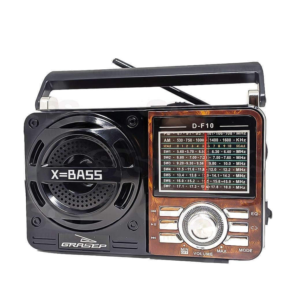 Radio caixa de som portátil 8w retro usb d-f10 grasep marrom