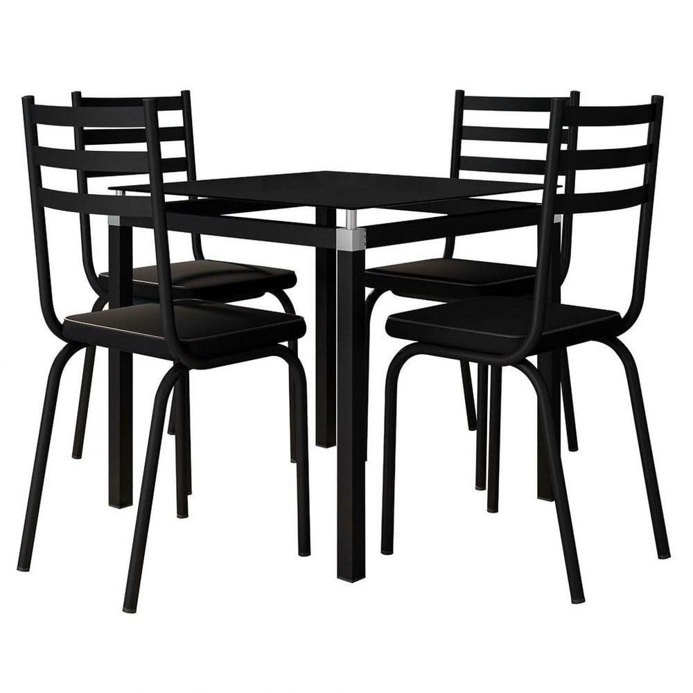 Jogo De Mesa Malva 75Cm E 4 Cadeiras 118 Preto