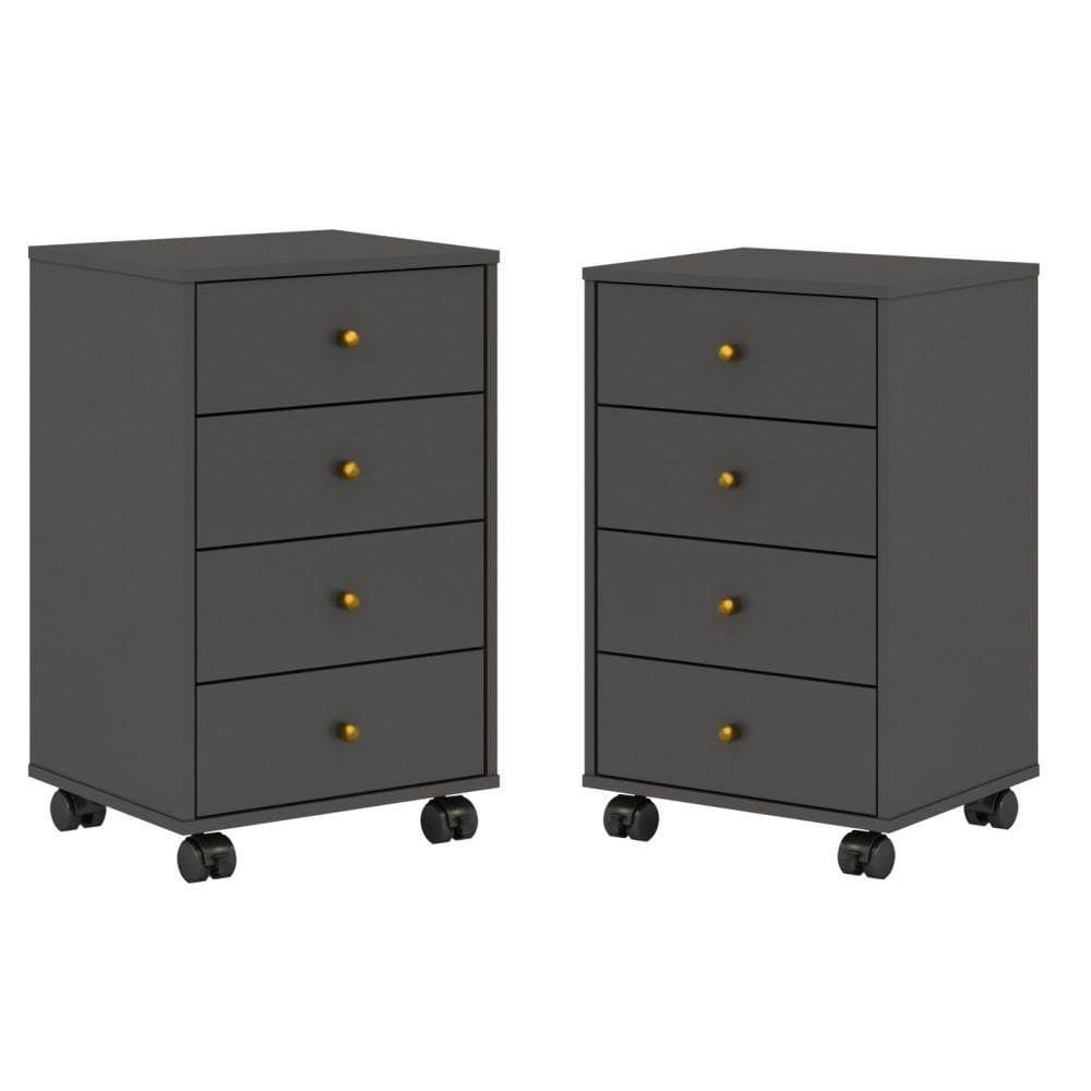 Conjunto 2 Gaveteiros 4 Gavetas Com Rodízios Joy Baker Grafito