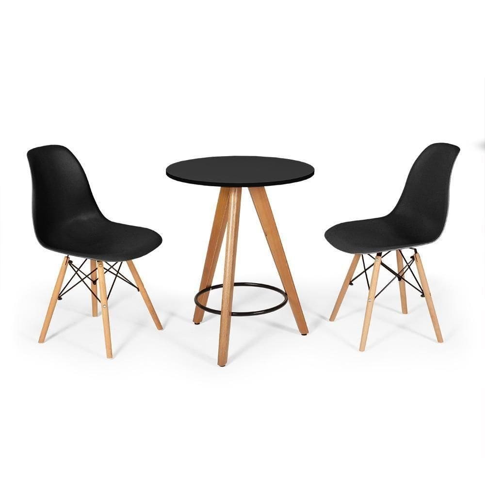 Conjunto Mesa Redonda Aline 70Cm Preta Com 2 Cadeiras Eames Eiffel - Preto