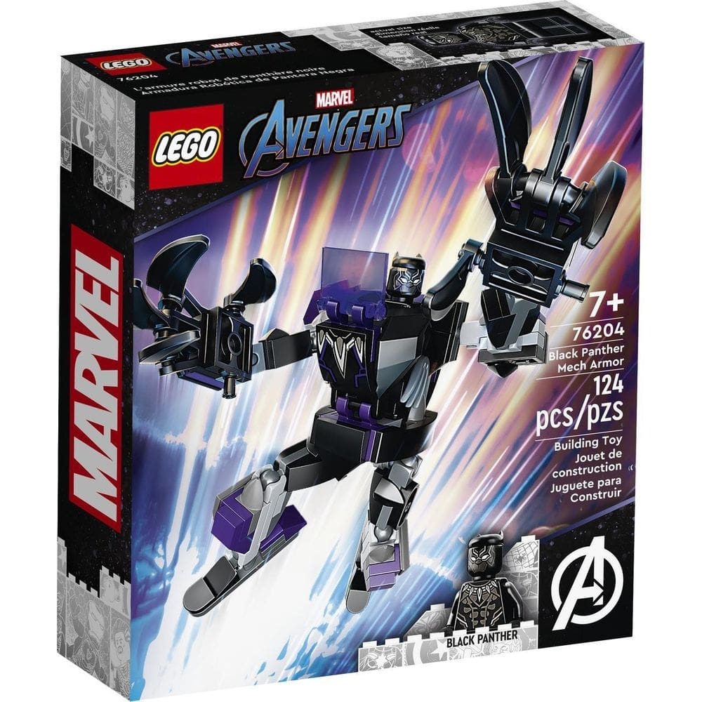 Lego marvel armadura robo do pantera negra 124 peças - 76204