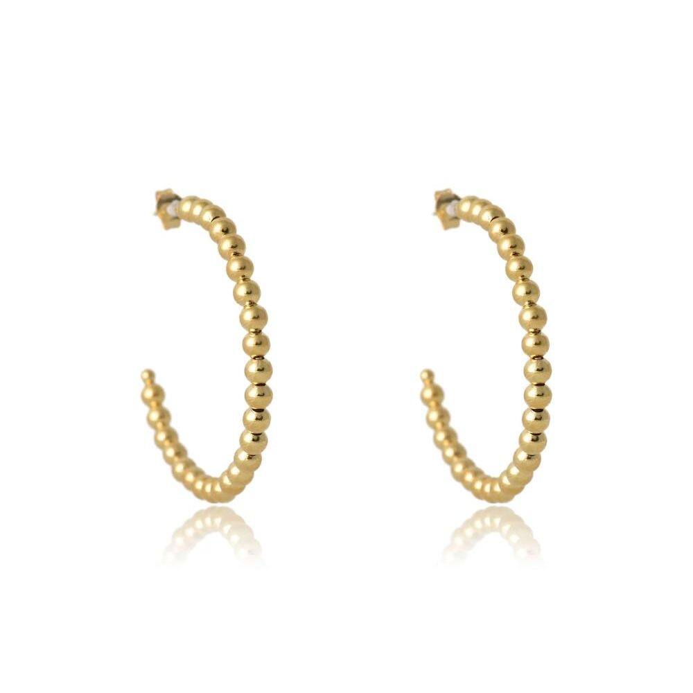 Brinco Argola Grande De Bolinha Dourada Folheado Em Ouro 18k [F027]