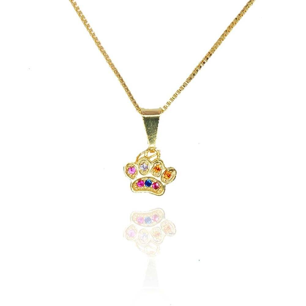 Colar Pingente Patinha De Cachorro Colorida Folheado A Ouro 18k [F027]