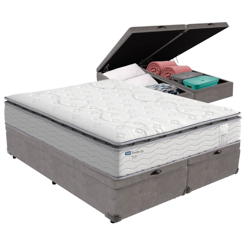 Cama Box Baú Queen e Colchão Molas Ensacadas Amsterdã Probel