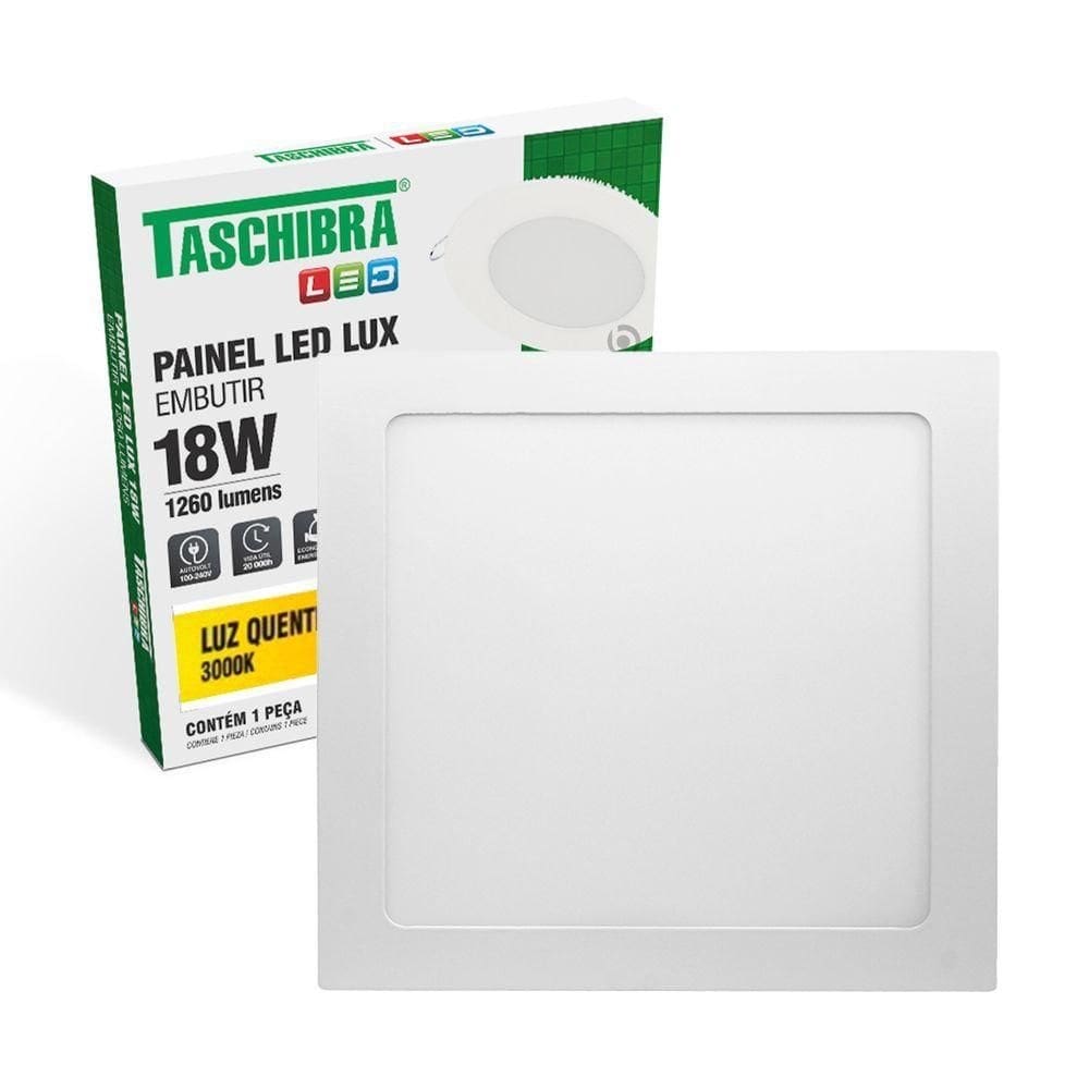 Painel De Led Quadrado Embutir 18w Bivolt Taschibra 3000k Luz Quente