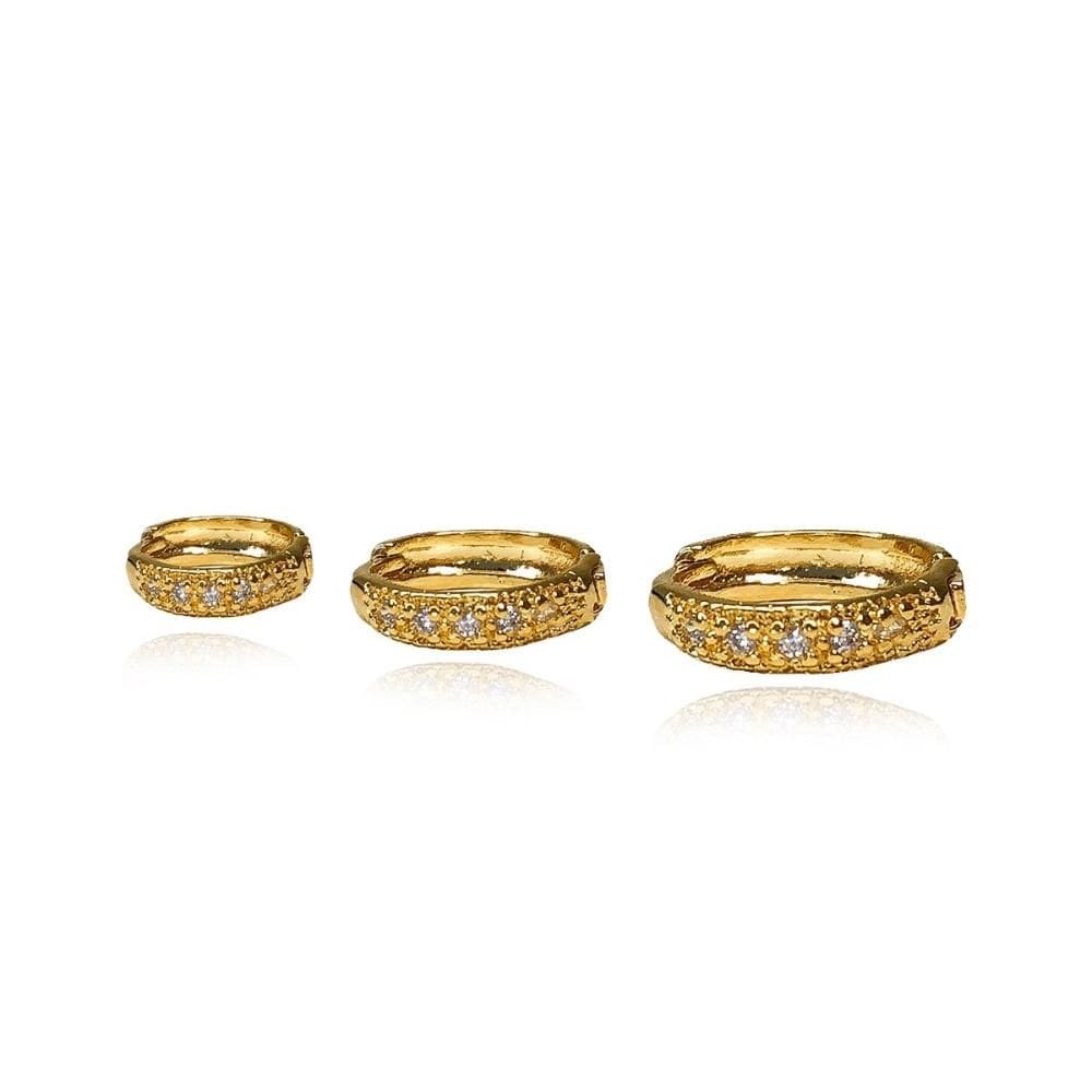 Trio De Argolinhas Com Zirconia Folheado Em Ouro 18k [F027]