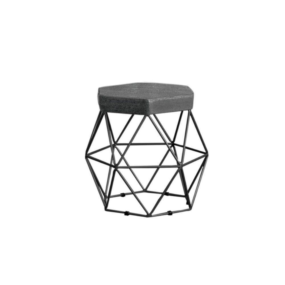 Puff Decorativo Onix Com Armação Preto Para Sala Em Linho