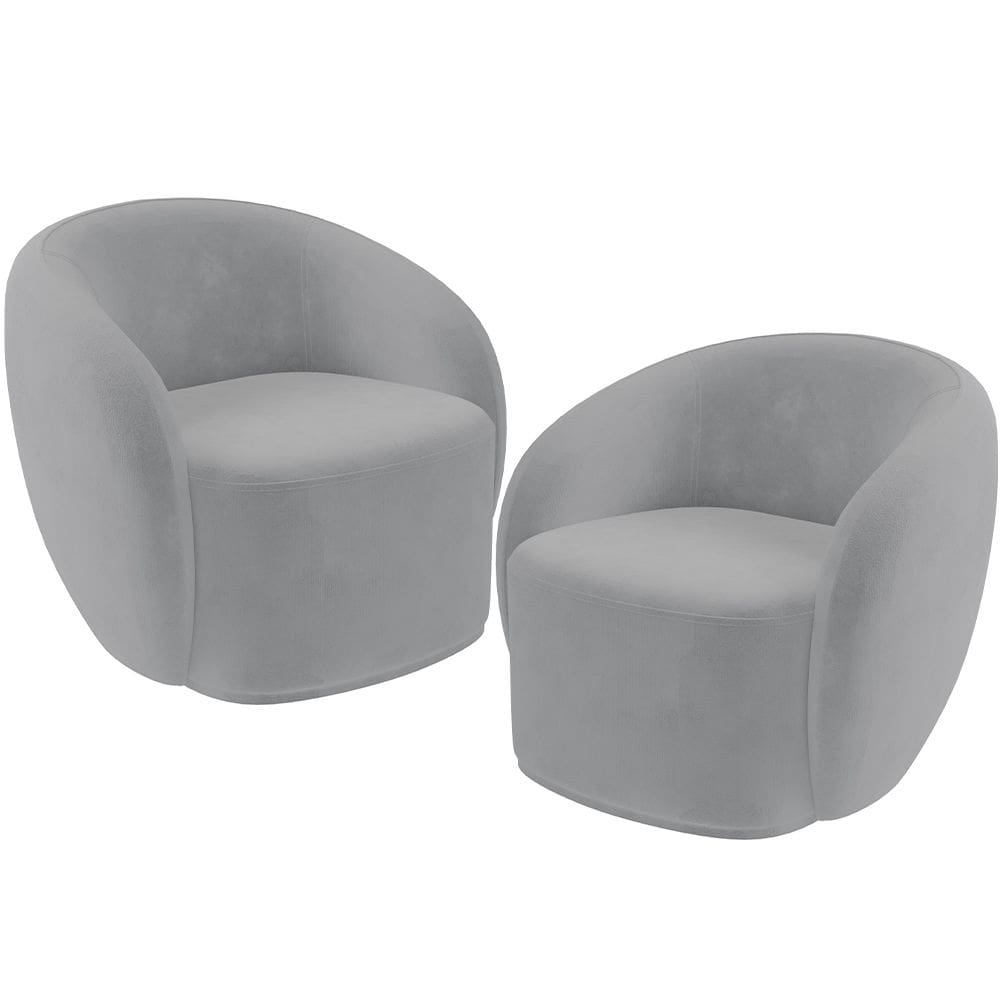Kit 02 Poltronas Decorativas Para Sala de Estar Living Gliese K01 Veludo Cinza - Lyam Decor
