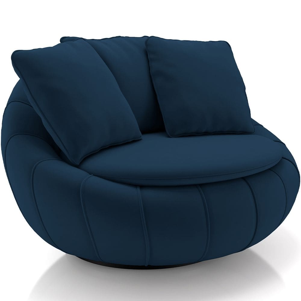 Poltrona Para Sala De Estar Decorativa Giratória Kira M03 Veludo Azul - Lyam Decor