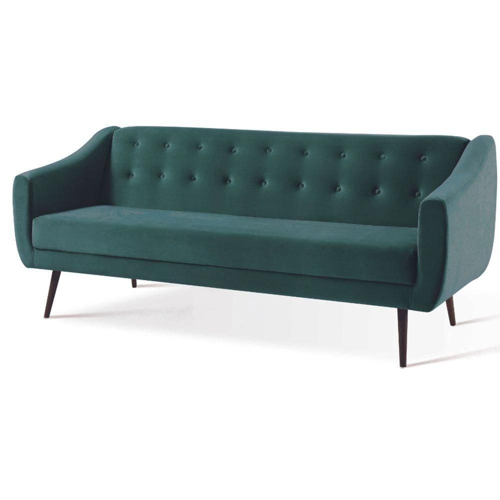 Sofá-Cama 3 Lugares Retrô Mimo Botonê Daf Móveis 210 cm Madeira Eucalipto Veludo Verde Base Madeira