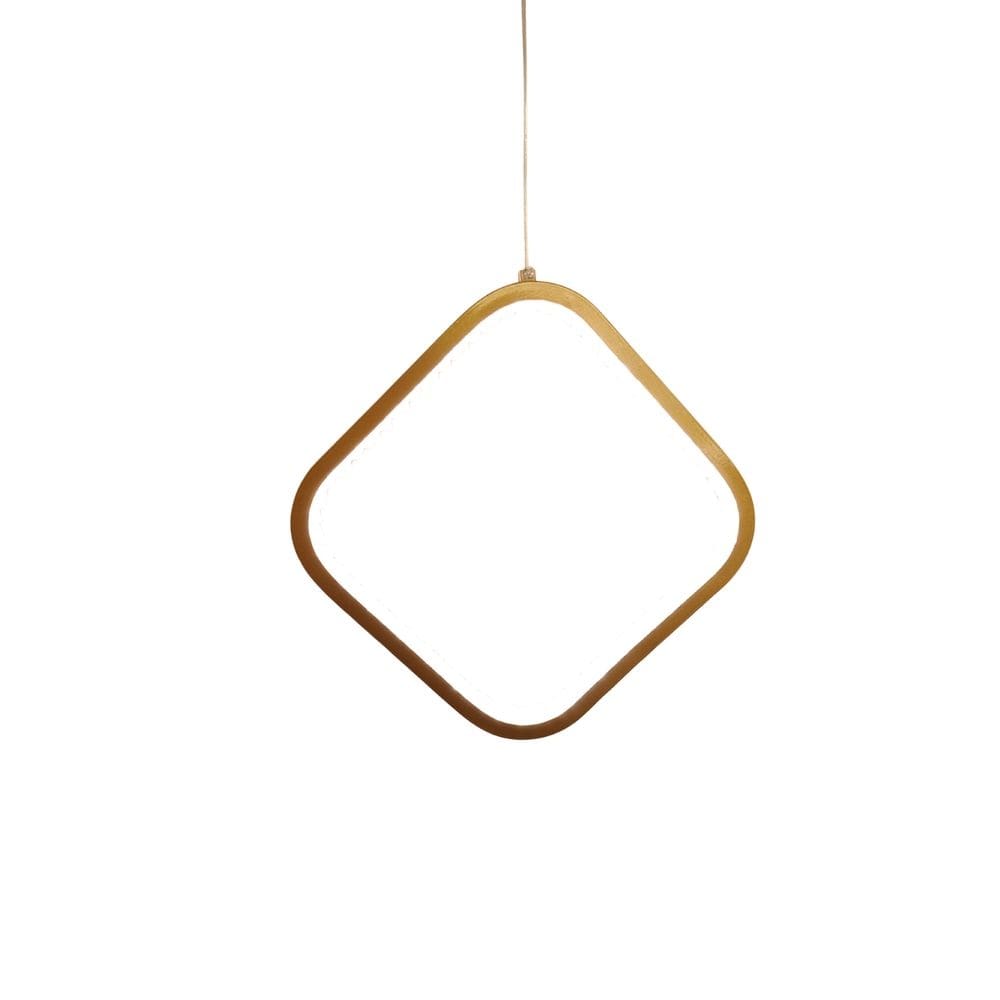 Pendente Losango Dourado com Cristais Acrílico 25cm Led 18W 3200K Bivolt