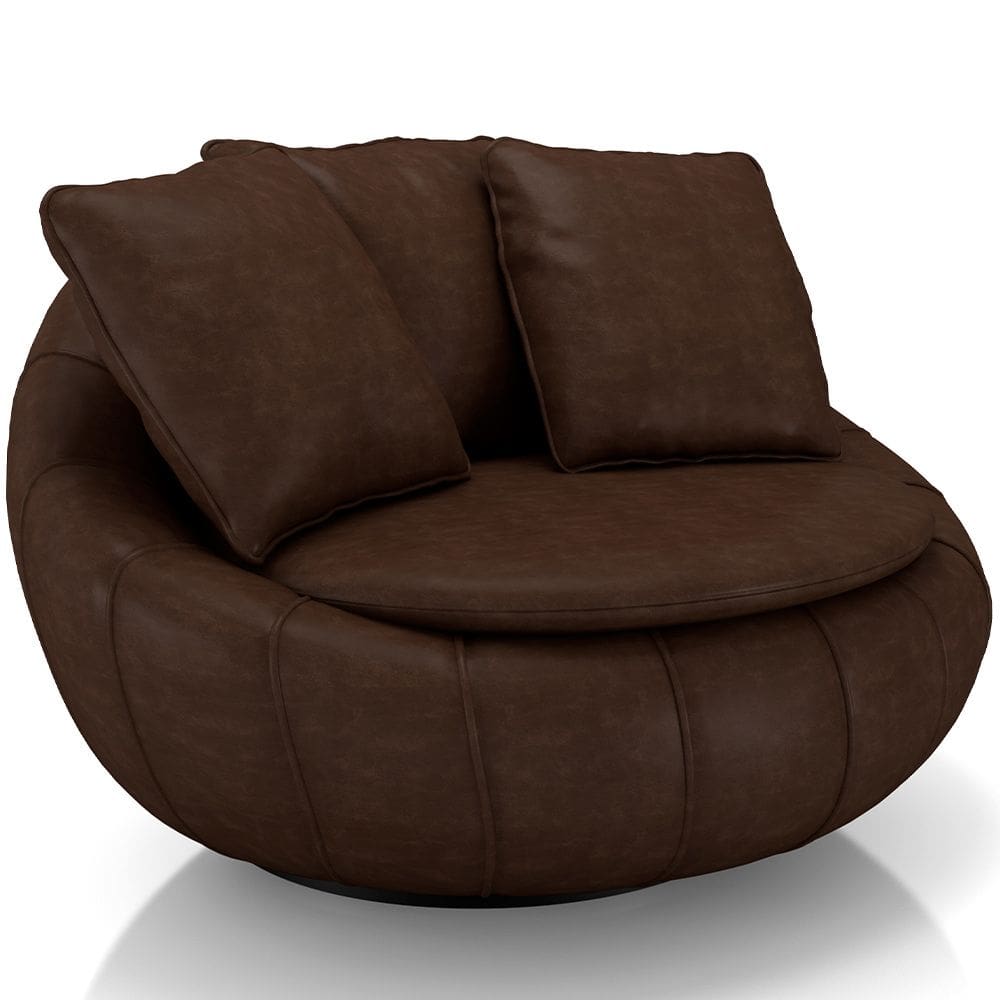 Poltrona Para Sala De Estar Decorativa Giratória Kira M03 Couríssimo Marrom - Lyam Decor