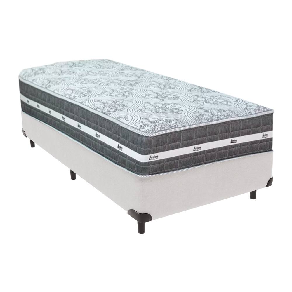 Cama Box Branco e Colchão Solteiro Black Grafit Anjos
