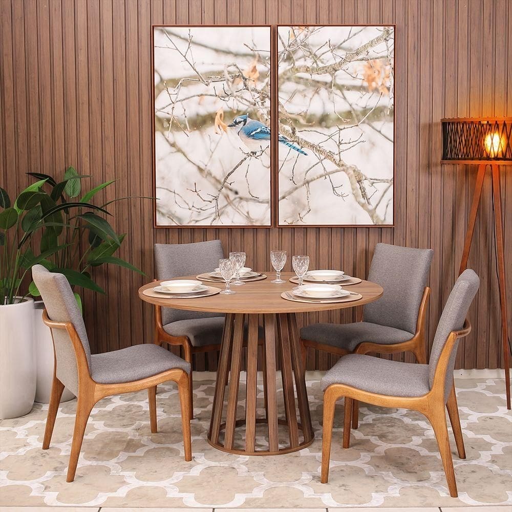 Kit Mesa De Jantar Redonda 120cm Gabi Noronha Com 4 Cadeiras Garbo Cinza Escuro