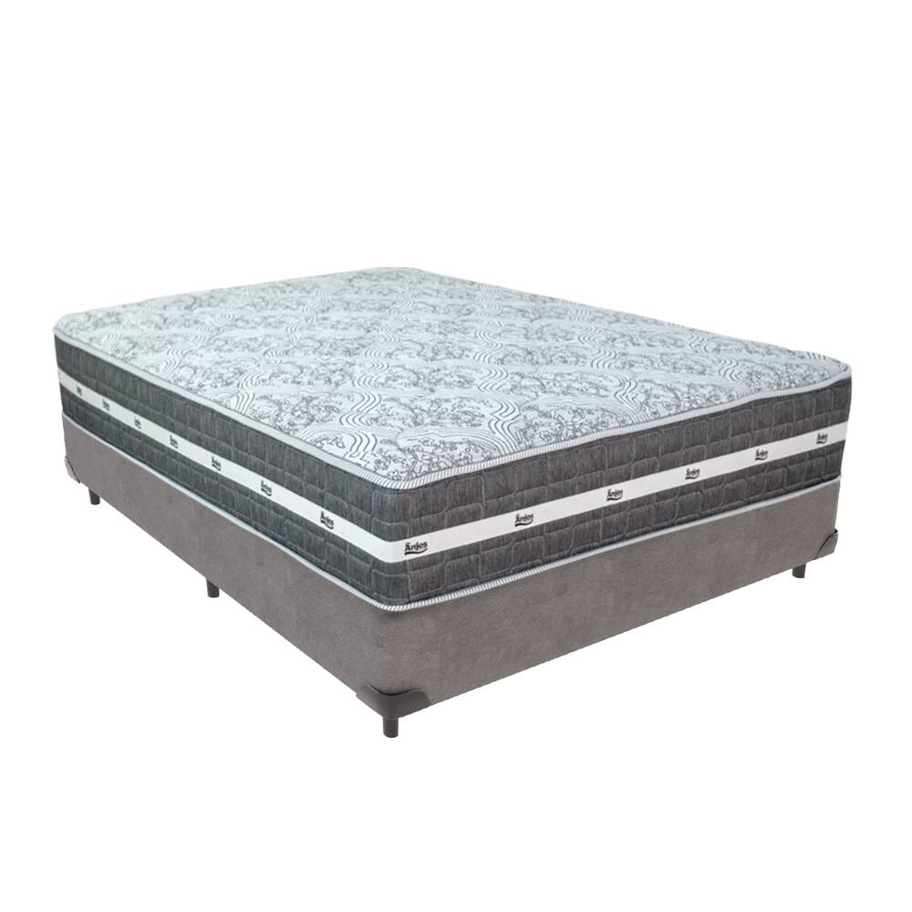 Cama Box Cinza e Colchão Casal Black Grafit Anjos