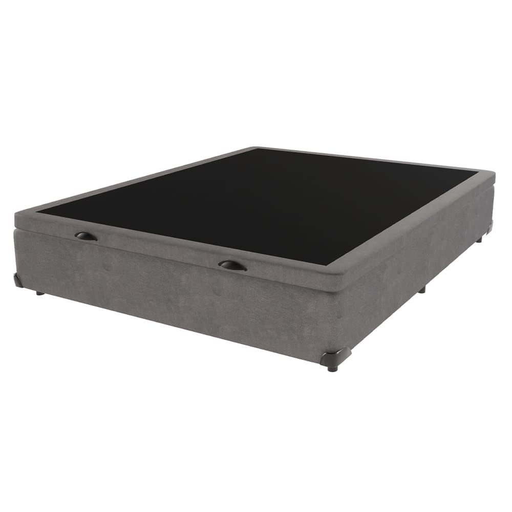 Cama Box Cinza Viúvo com Baú de Madeira KazaMix