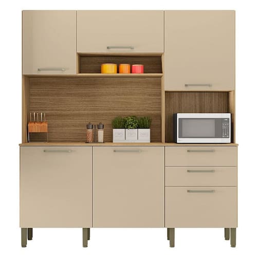 imagem-Cozinha Ferrara 6 Portas e 2 Gavetas Freijó Vanilla - Kits Paraná - Marrom