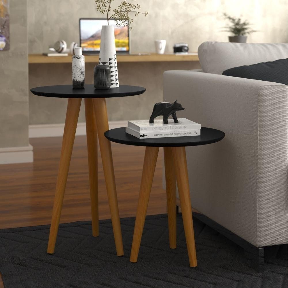 Conjunto Mesa De Apoio E Lateral Sydney Preto
