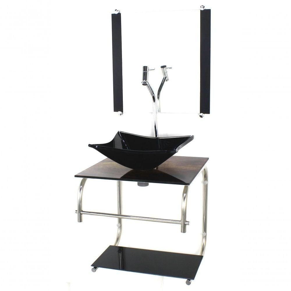 Gabinete De Vidro Para Banheiro 40cm Inox Cuba Quadrada Com Sifao E Torneira Metal Cor:madeira Rustica