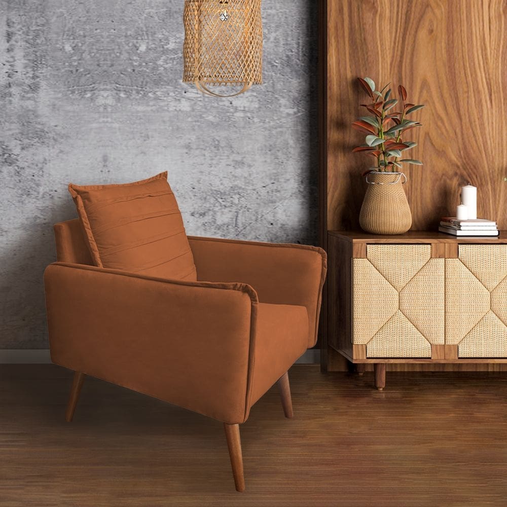 Poltrona Mandara Vintage Pés Palilto Suede Terracota