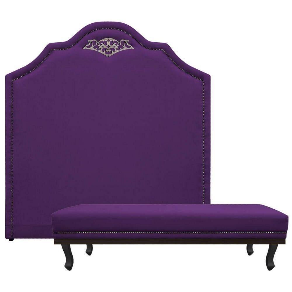 Kit Cabeceira E Calçadeira Solteiro P02 90cm Roxo