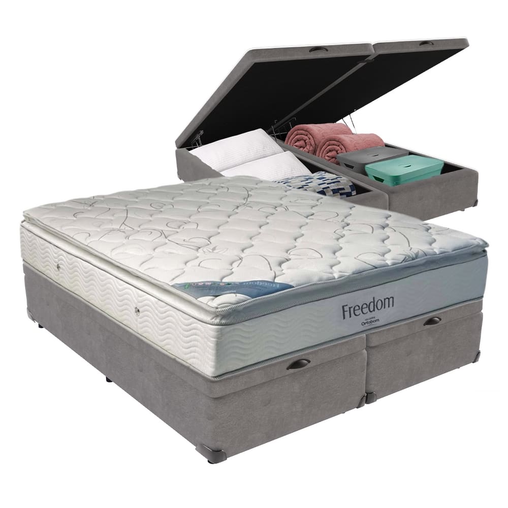 Freedom Queen Ortobom Viscoelástico D33 Box Baú Cinza