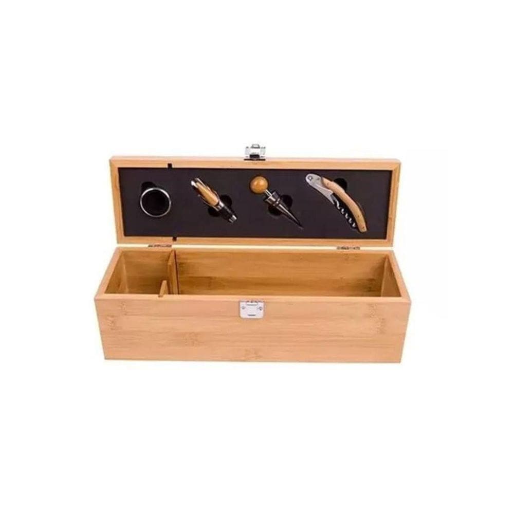 Mimo Style Conjunto Acessórios Porta Vinho 5 Pçs Caixa Bambu