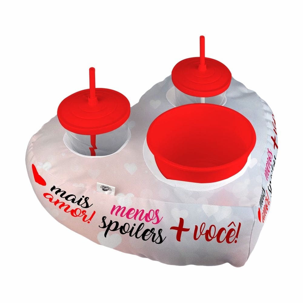 Almofada Coração Cinema 2 Copos Balde De Pipoca Mais Amor Menos Spoilers Namorados