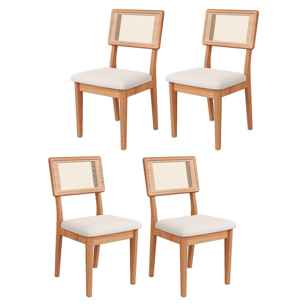 Kit 4 Cadeiras Estofadas com Encosto de Tela MDF Freijó Césare Claro