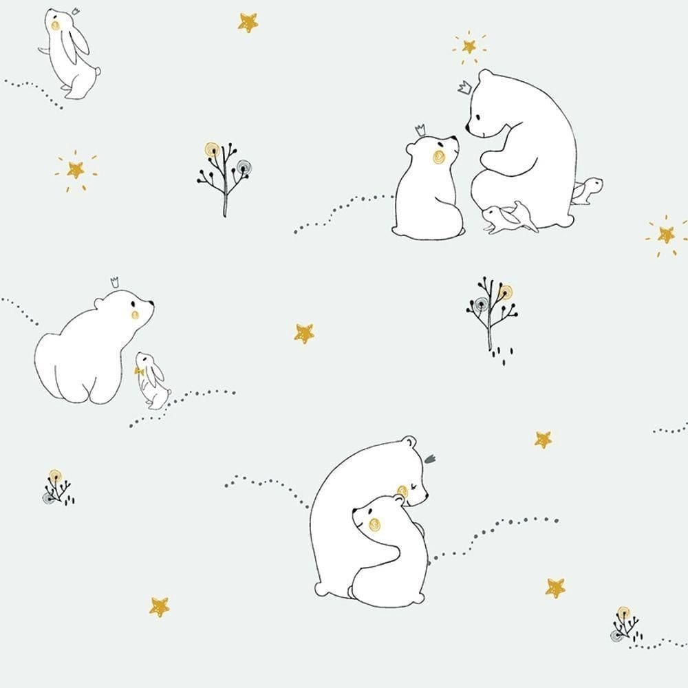 Papel De Parede Infantil Ursinhos Branco Fofura Baby Ff4002