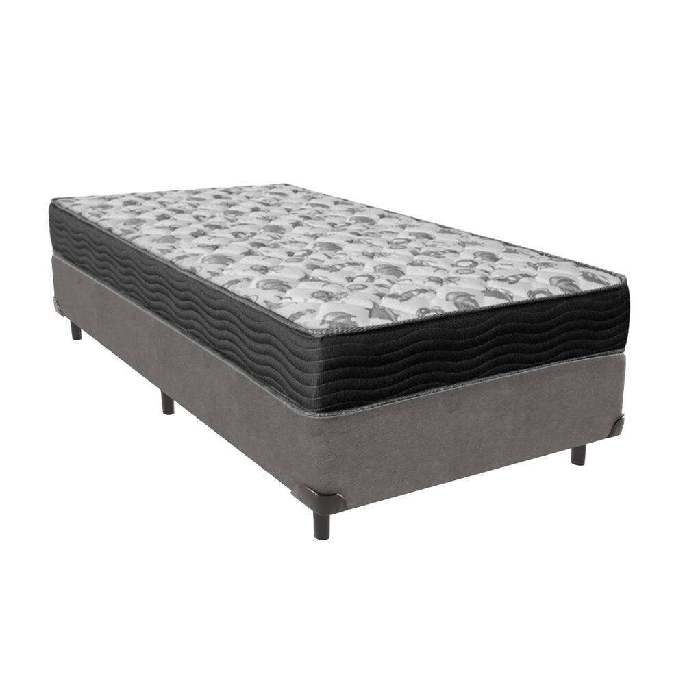 Cama Box Cinza Solteiro e Colchão Ortobom D33 ISO100