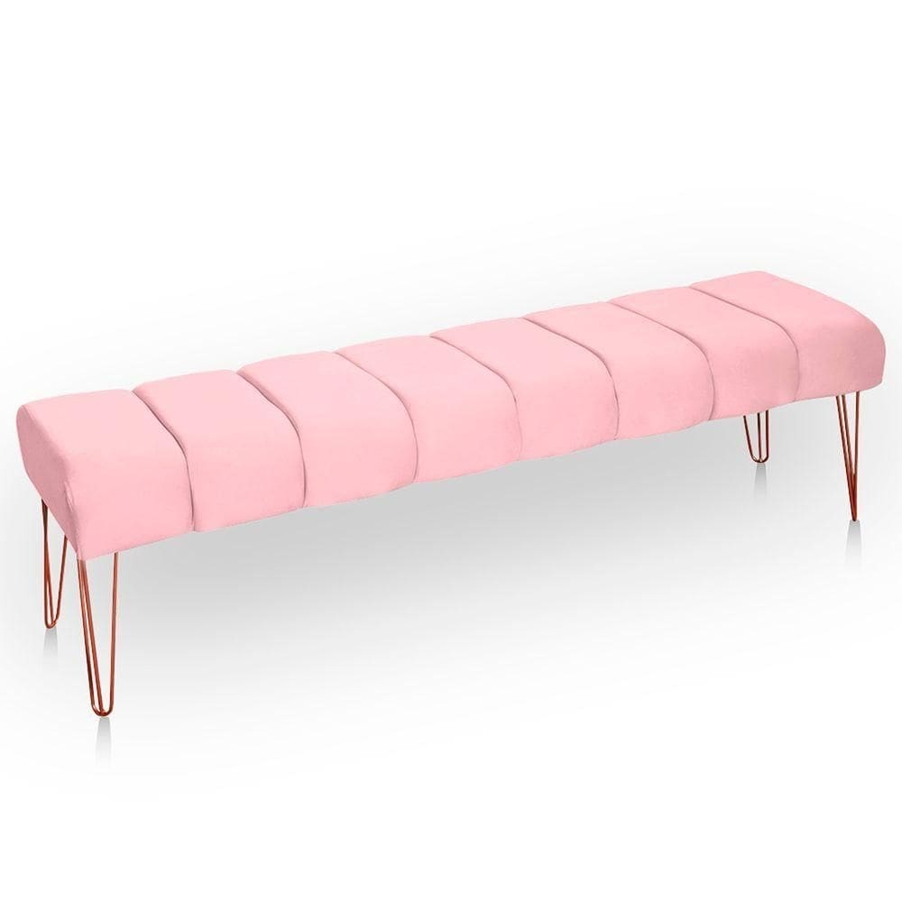 Recamier Estofada Casal Luxo Veludo Cor Rosa Bebe