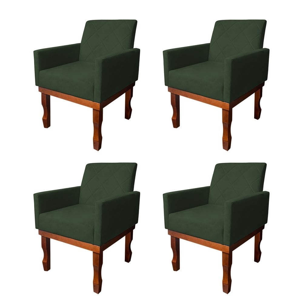 Kit 4 Poltronas Medusa para Recepção Pés de Madeira Maciça Suede Verde
