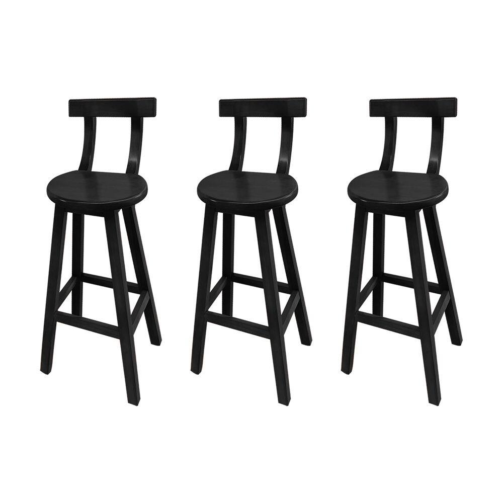 Kit 3 Banquetas Altas de Madeira com Encosto Girafa Preto