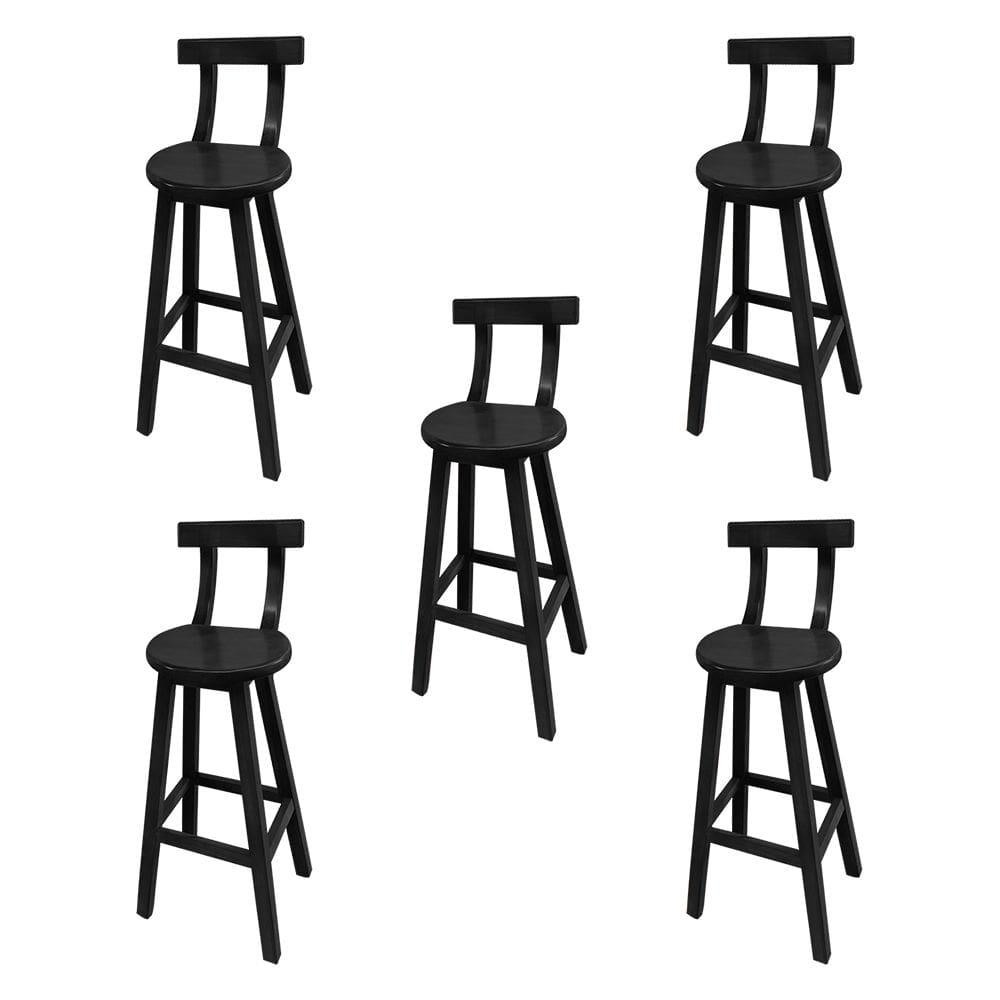 Kit 5 Bancos Altos Bistrô de Madeira com Encosto Girafa Ideal para Bar e Restaurante Preto