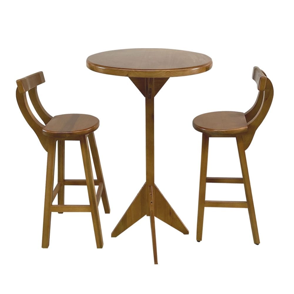 Jogo Bistrô de Madeira 2 Banquetas Altas Ideal para Bar e Restaurante Natural